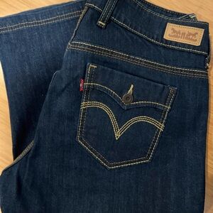 Levis 512 Women's Capri Jeans Dark Wash Denim, Mid-Rise Sz12 Embroidered Pocket